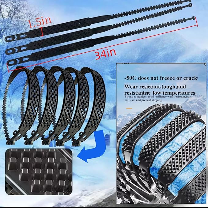 10 Pack Tire Chains, Universal Emergency Tire Chains, Adjustable Plastic Anti-skid Ties,Safety Chains for Most Cars, SUV Truc