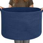 MEGASKET 115L Dark Blue Basket for Organizing, 23.6" x 15.7" XXXL Woven Cotton Rope Laundry Basket, Oversized Blanket Storage