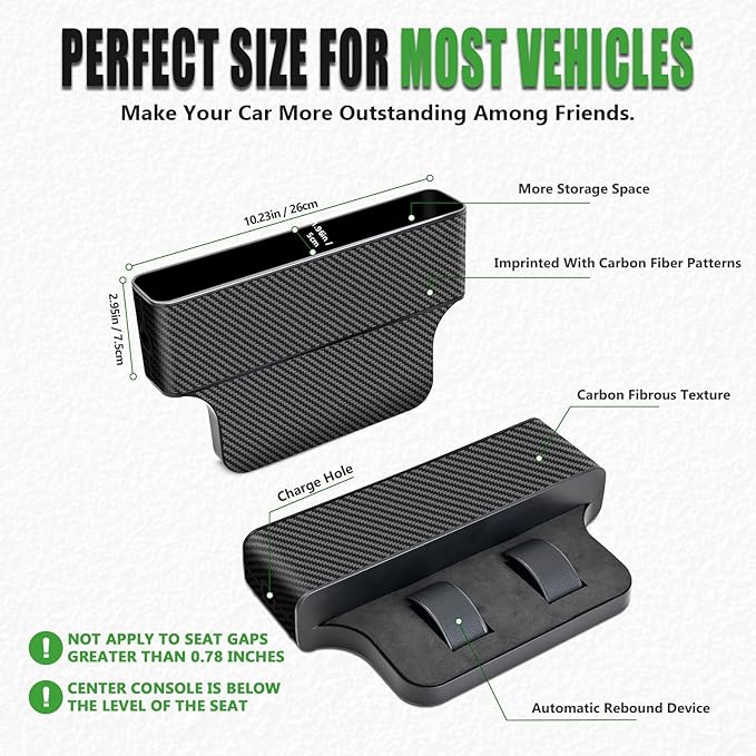 jiaji Car Seat Gap Filler, Multifunctional Car Seat Gap Filler Organizer, 2 Pack Car Seat Organizer for Storing Phones, Keys, Cards, Data Cables, Universal Fit Car SUV Truck