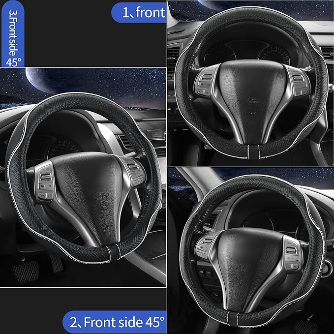 Leather Car Steering Wheel Cover,Anti-Slip, Safety,Soft,Breathable,Heavy Duty,Thick,Full Surround, Sports Style,Universal Car