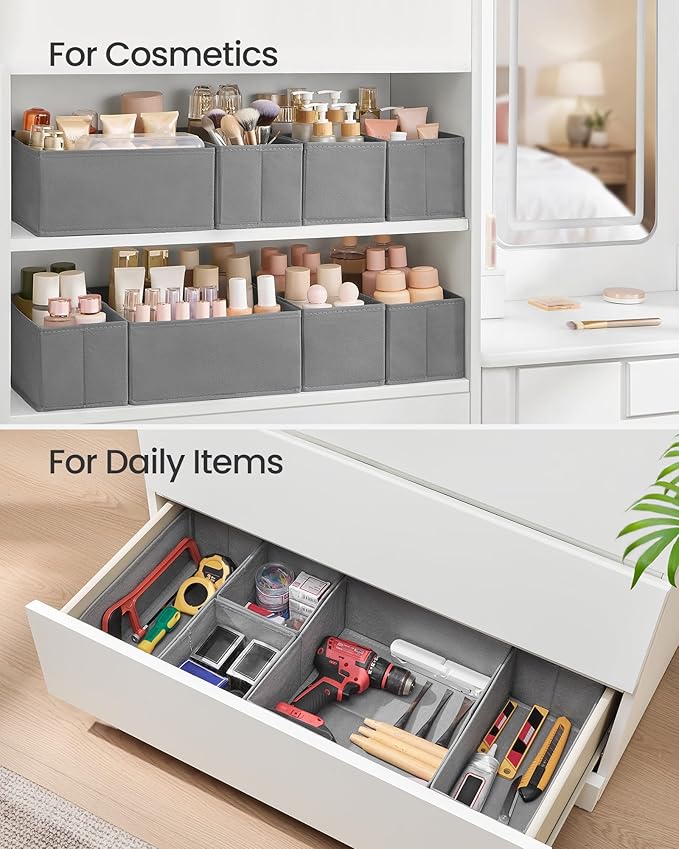 SONGMICS Drawer Organizers, Dresser Divider Organizers, Set of 12, Foldable Fabric Storage Boxes for Socks, Underwear, Bras, 