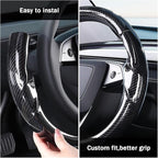 Steering Wheel Cover for Tesla Model 3 2024-Present Highland/Tesla Model Y Juniper 2025-Present, Carbon Fiber Steering Wheel Cover for Tesla Model 3 Highland/Y Juniper Accessories, Glossy Black