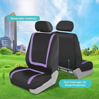 FH Group Unique Flat Cloth Full Set Car Seat Covers w. Silicone Steering Wheel Cover- Universal Fit for Most Cars, Trucks, SUVs or Vans (Purple/Black)