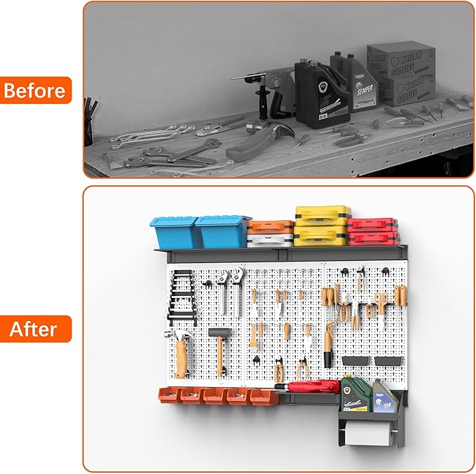 TORACK Pegboard Wall Organizer 4 ft. Garage Metal Pegboard Tool Organizer System, Tools Storage Peg Board Kit with Hooks and 