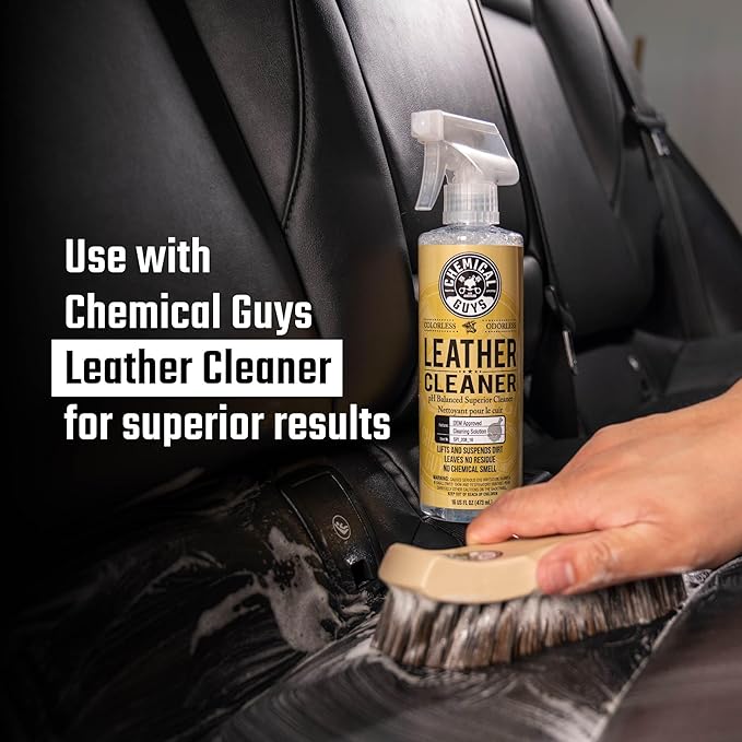 Chemical Guys Long Bristle Horse Hair Leather Cleaning Brush - Leather Brush to Gently Clean Car Interiors,Furniture,Sneakers