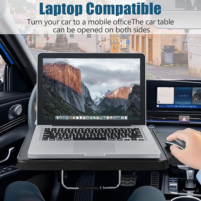 2-in-1 Car Steering Wheel Tray & Steering Wheel Laptop Holder with Adjustable Multipurpose for Eating, Writing, Laptop Work With Mobile Phone Holder And Tablet Holder - Ideal for Constant Travelers