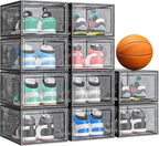 caktraie 10 Pack Thicken Shoe Organizer Stackable,Upgraded Sturdy Shoe Storage Box with Magnetic Door,Shoe Containers For Sne