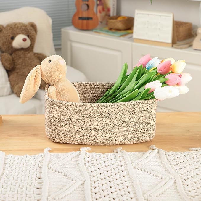 MiniArk Small Storage Baskets for Organizing | Closet Organizer Bins | Shelf Toy Basket | Woven Rope Baskets | Cube Decorativ