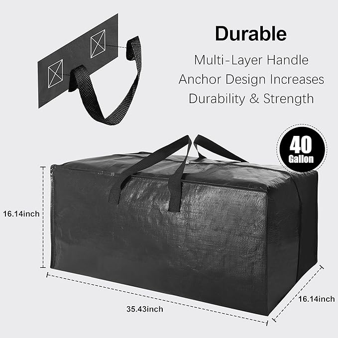 6 Pack Heavy Duty Extra Large Moving Bags W/Backpack Straps - Strong Handles & Zippers, Storage Totes For Space Saving, Fold 