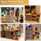 Large Makeup Organizer For Vanity, Large Capacity 3 Tiers Bamboo Bathroom Counter Organizers and Storage, Countertop Makeup B