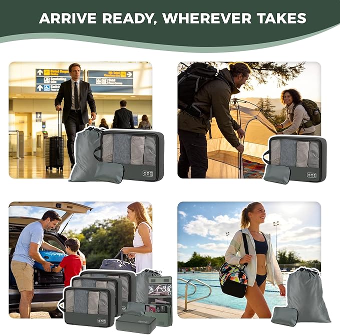 8-Piece Compression Packing Cubes for Travel, Trendy Luggage Organizer Set for Young Travelers, Space Saving for Carry-On, Su