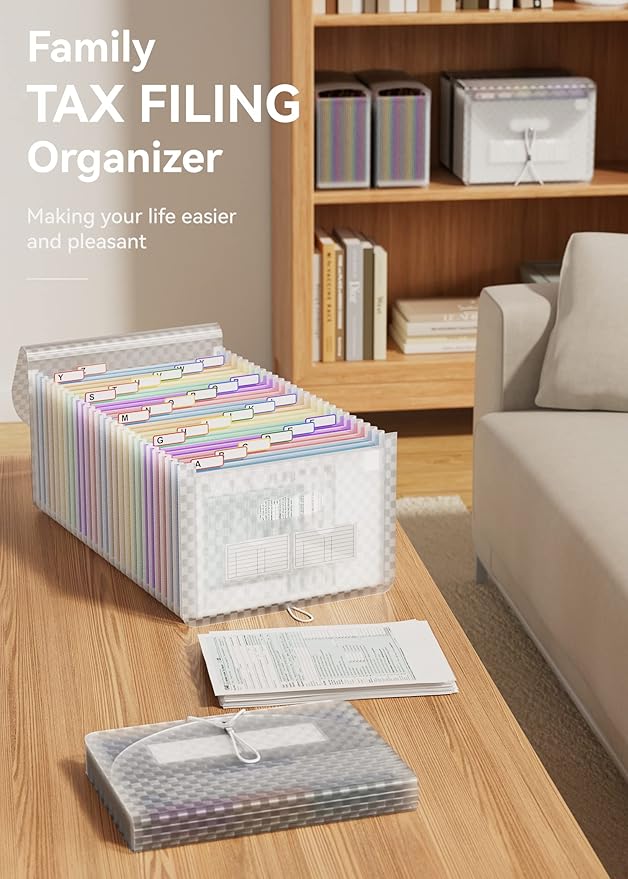ABC life 26 Pockets Accordion File Organizer, Expanding File Folder, Portable Monthly Paper Bill Tax Receipt Organizer, Lette