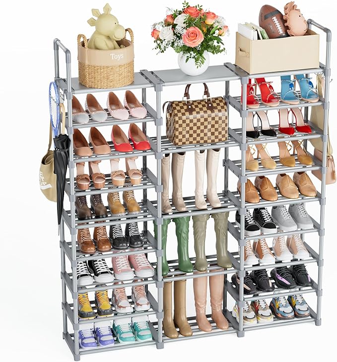 Mavivegue 9 Tiers Tall Shoe Organizer - Vertical Shoe Shelf for 50-55 Pairs, Stackable Racks for Entryway, Closet, Garage - G