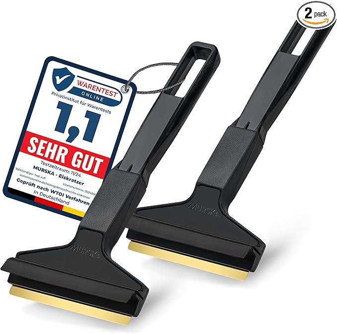 Car Ice Scraper Brass Blade - Fast, Easy & efficient - [ 2 Pack ] Brass Ice Scraper for Car - Ice Scrapers for Car Windshield Ice Scraper - Original Murska from Europe - for Winter - A053-2 Black