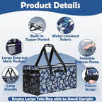 Muzale Extra Large Utility Tote Bag with Wire Frame Heavy Duty Grocery Bags Reusable Shopping Bags for Groceries with Handles Foldable XL Beach Bag for Travel Picnics Camping Car Trunk Organization