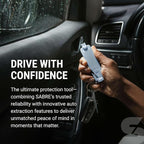 Sabre Safe Escape™ 3-in-1 Car Escape Tool for Car Safety with Spring-Loaded Window Breaker, No Swing Required, Seat Belt Cutt