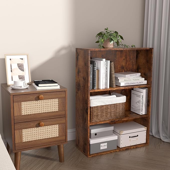 Wooden 3 Cube Storage Organizer,3 Tier Low Bookcase Storage Display Organizer, 33 Inch Versatile Cubes Shelf and Cubby Unit f