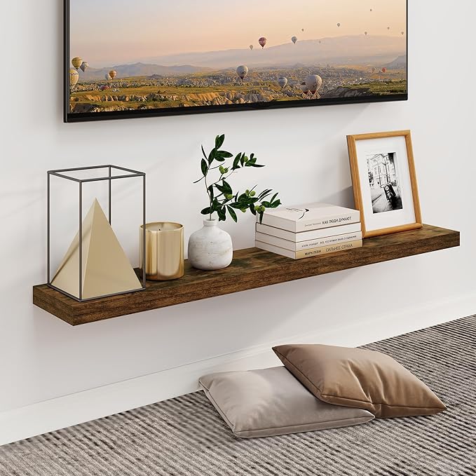 Fun Memories Floating Shelves for Wall, 48Inch Long Floating Shelves Set of 1, Hanging Shelf with Invisible Brackets, Wood Sh