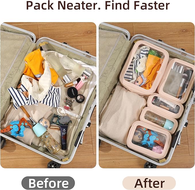 5PCS Diaper Bag Organizer Pouch Set，Clear Organizer Bags,TSA Approved Toiletry Bag,Clear Waterproof Cosmetic Bags with Zipper