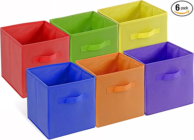 4E's Novelty 6 Packs 11 Inch Rainbow Color Storage Cube Bins, Colorful Storage Baskets For Nursery, Kids Room, Fabric Baskets