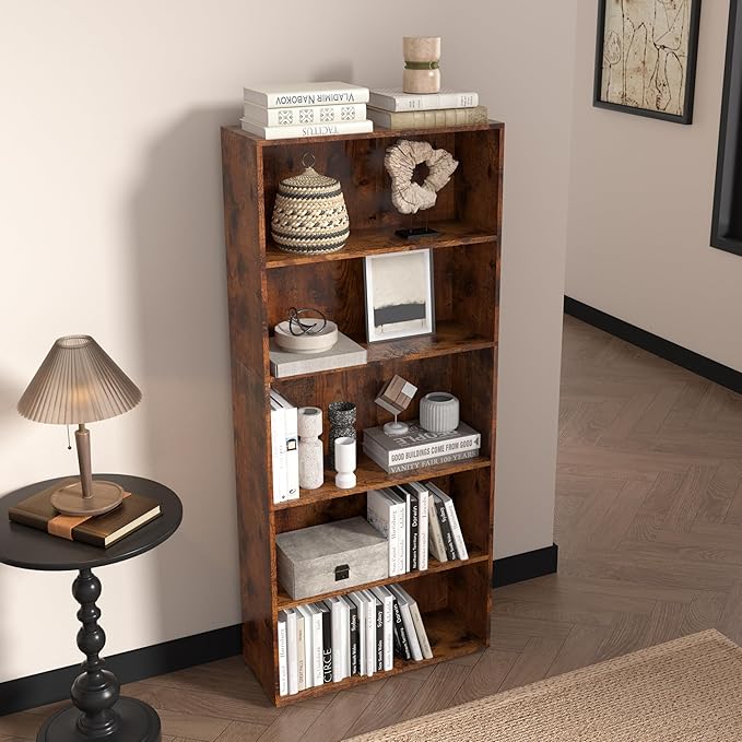 Wooden 5 Tier Book Shelf,5 Cube Storage Organizer,5 Tier Low Bookcase Storage Display Organizer, 54 Inch Versatile Cubes Shel