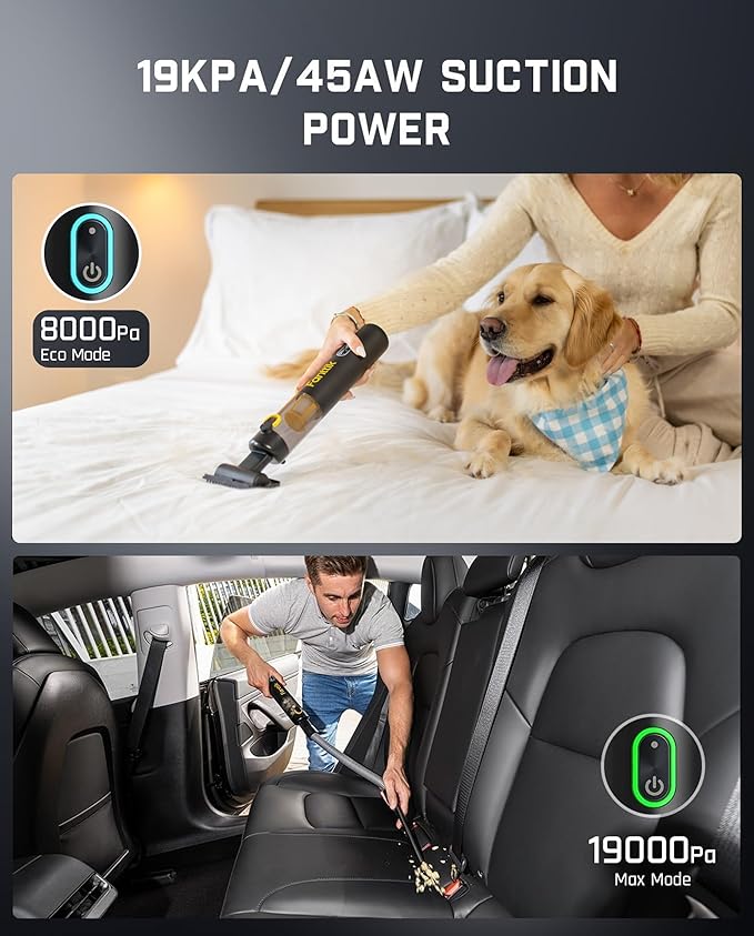 Fanttik Slim V8 APEX Car Vacuum, 4-in-1 Portable Mini Cordless Vacuum with 19000pa Suction Power, Type-C Charge, 2 Suction Mo