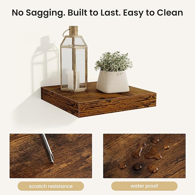 Fun Memories Floating Shelves for Wall, Rustic Wood Wall Mounted Shelves for Bathroom, Bedroom, Living Room and Kitchen, Stor
