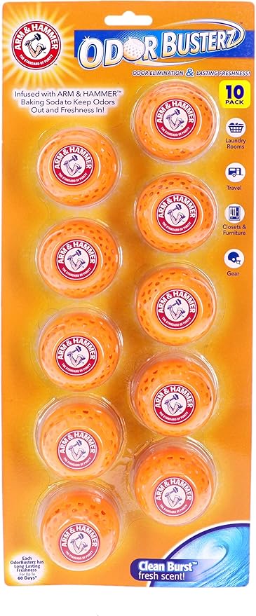 Arm & Hammer OdorBusterz® Odor Eliminator Balls, Clean Burst, 10 Count – Baking Soda Odor Control for Closets, Drawers, Hampe