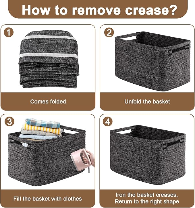 OIASKET Storage Baskets for Organizing, Woven Decorative Baskets for Shelves - Books, Towels, and Clothes, Cotton Rope Toy St