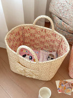 Storage Basket Boho Fabric Large Collapsible Floral Laundry Nursery Hamper Portable Folding Storage for Clothes Toys (Yellow 