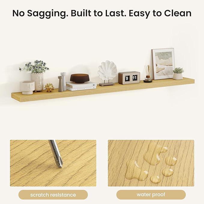 Fun Memories Rustic Wood Floating Shelves for Wall, Space-Saving Wall Mounted Shelves for Bathroom, Bedroom, Living Room and 
