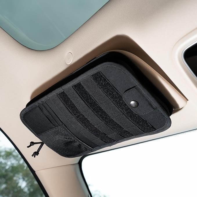 TACNEX Tactical Visor Organizer MOLLE Panel with Zipper Storage Pouch & Sunglasses Holder Car Essentials EDC Gear Tool Pack Vehicle Accessories for Truck Pickup Van SUV ORV (Sun Visor Organizer)