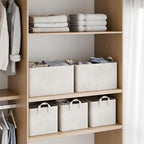StorageWorks Storage Bins, Shelves Baskets for Organizing, Large Fabric Closet Organizers with Handles, Metal Frame, Beige-Co