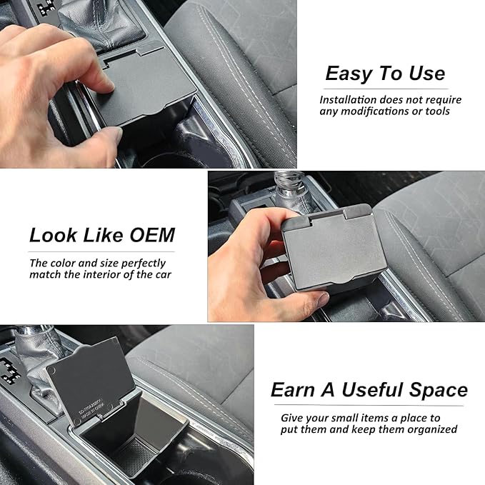 JKCOVER Center Console Coin Box Organizer Compatible with 2016-2020 2021 2022 2023 Toyota Tacoma Accessories Armrest Insert ABS Plastic Coin Holder Secondary Storage Box