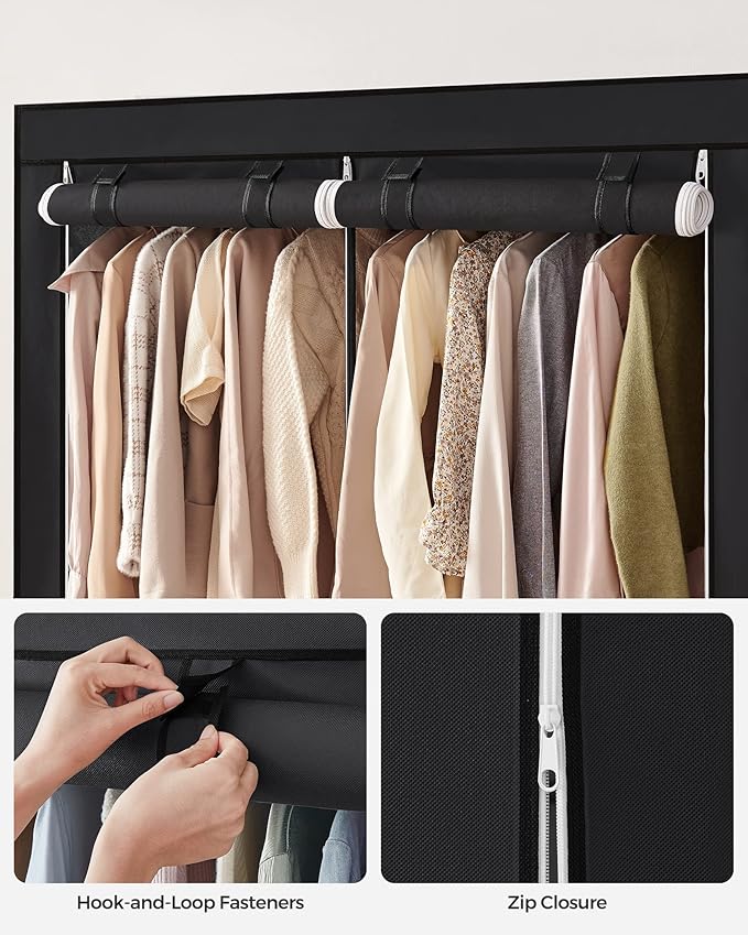 SONGMICS Closet Wardrobe, Portable Closet for Bedroom, Clothes Rail with Non-Woven Fabric Cover, Clothes Storage Organizer, 5
