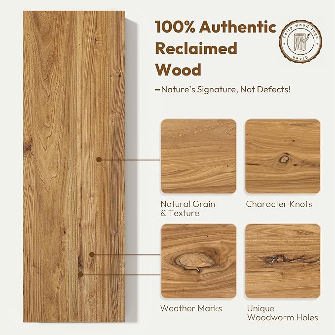Vivelove Elm Wood Floating Shelves, Wooden Shelves for Wall with Invisible Bracket for Living Room Bedroom Bathroom Office Bo