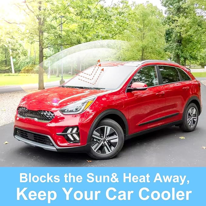 Front Windshield Sun Shade Foldable Car Front Window Sun Shade Windshield Shade Custom Fit for 2017-2022 Kia NIRO Block UV Rays Car Accessories Heat Keep Cooler