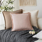 Foindtower Set of 2 Decorative Linen Fringe Throw Pillow Covers Cozy Boho Farmhouse Cushion Cover with Tassels Soft Accent Pi