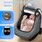 Carseat Covers Baby Boy, Waterproof Baby Car Seat Cover with 2 Layers Mesh & Sun Shade Window, Outdoor Infant Car Seat Canopy