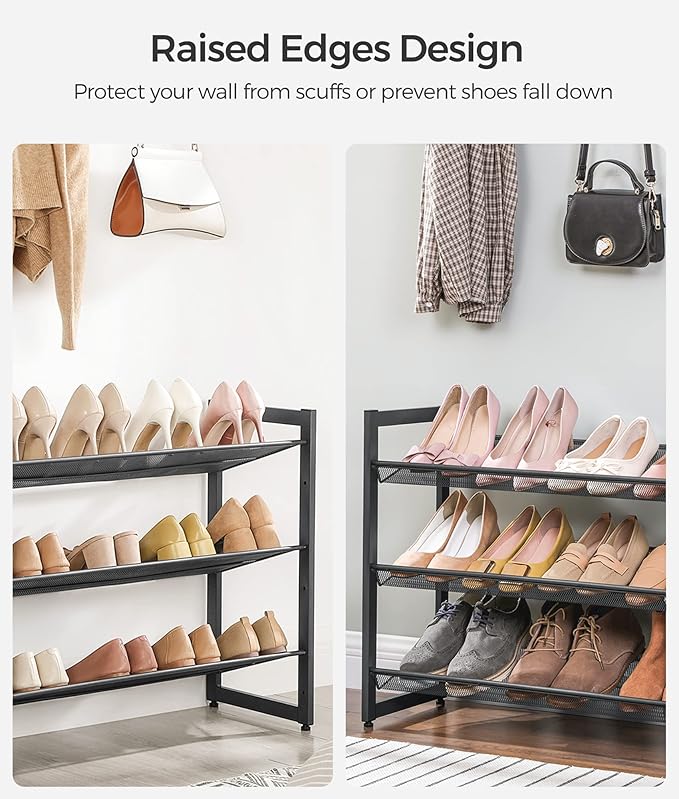 SONGMICS Shoe Rack, 6-Tier Shoe Organizer, Metal Rack for Garage, Set of 2, 3-Tier Stackable Shelf, with Adjustable Flat or A