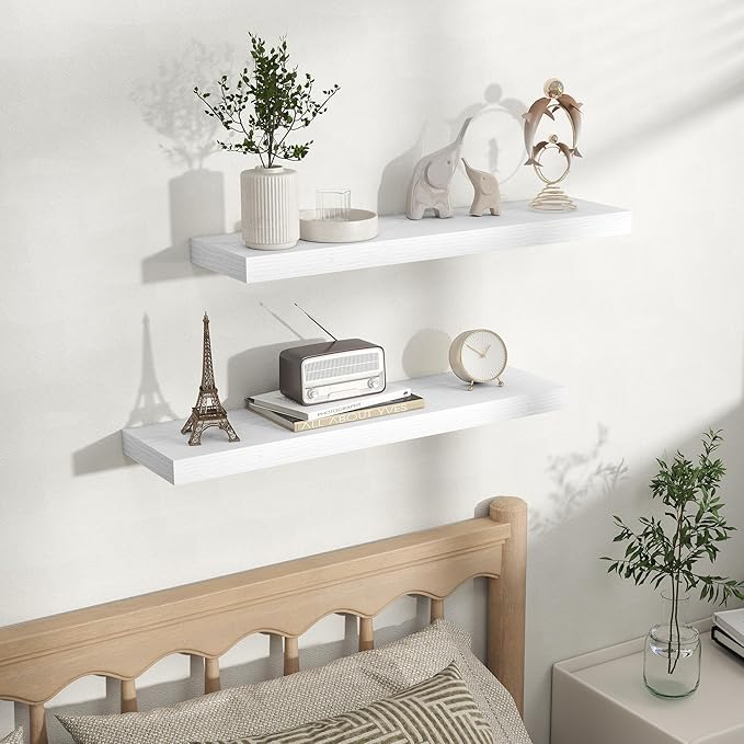 Fun Memories Rustic Floating Wall Shelves, Wall Mounted Wood Storage & Display Shelves for Bathroom, Bedroom, Living Room or 
