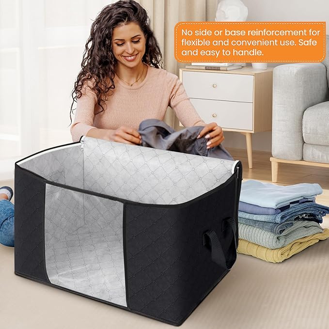 Fab totes 24 Gallons Clothes Storage, Foldable Thick Fabric Blanket Storage Bags, Containers for Organizing Bedroom, Closet, 