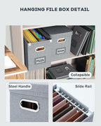 Oterri File Organizer Box with Lid, Hanging Filing File Box with Mesh Pocket, Document Organizer Box for Letter Files, Portab