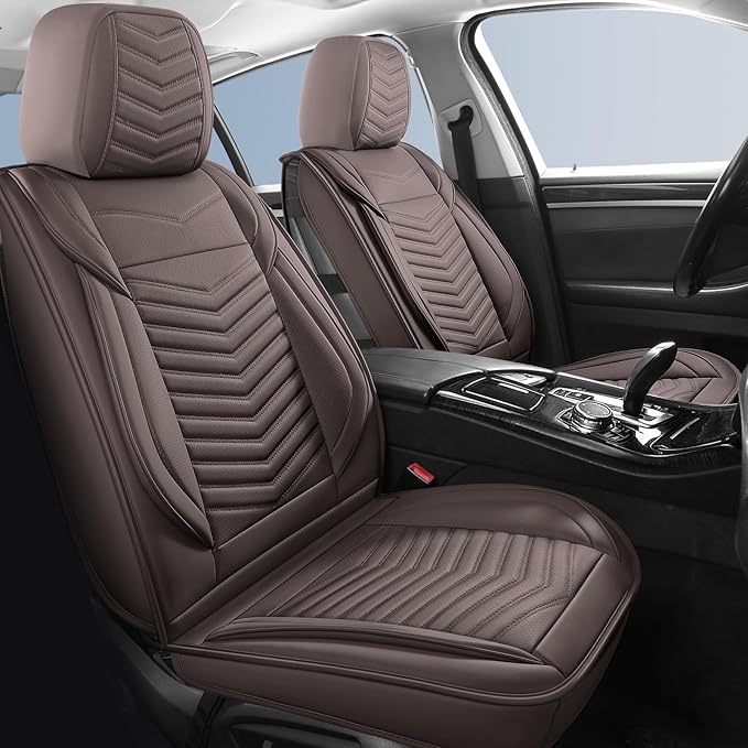 Nappa Leather Car Seat Covers Full Set, Brown Car seat Protector 5 Seats, Waterproof Car Seat Cushion, Universal Automotive S
