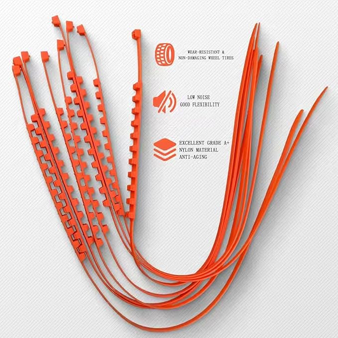 2025 Reusable Anti Skid Snow Tire Chains Car Winter Wheels Chain Universal Cable Tire Belts,10 Pack Orange Non-Slip Zip Tie T