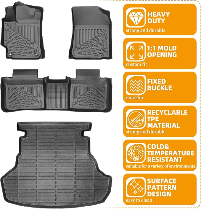 Floor Mats for Toyota Camry 2012 2013 2014 2015 2016 2017, Custom Fit Camry LE SE XLE XSE Hybrid LE SE XLE, 1st & 2nd & Cargo Liner, TPE Anti-Slip Waterproof 2012 Camry Floor Mats Car Accessories