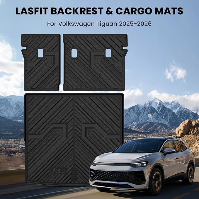 LASFIT Cargo Mat & Seatback Mat for Volkswagen Tiguan 2025-2026, Custom Fit All-Weather TPE Rubber Backrest & Trunk Mats for VW Tiguan Accessories, Waterproof, Easy to Clean, Black
