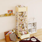 Wooden Stuffed Animal Storage Organizer with Wheels & Drawer – 3-Tier Plush Toy Zoo Holder for Kids Room, Nursery & Playroom 