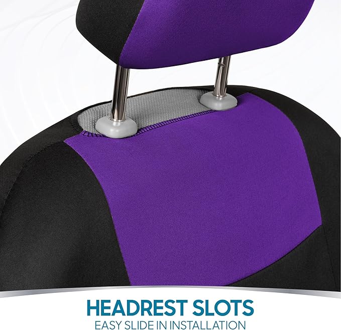 BDK PolyPro Car Seat Covers Full Set in Purple on Black, Front and Rear Split Bench Seat Covers for Cars, Easy to Install Car