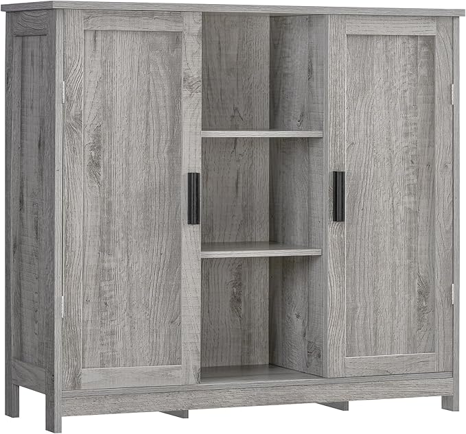 Iwell Storage Cabinet with 2 Doors and 4 Adjustable Shelves, Buffet Cabinet with Storage, Floor Cabinet for Living Room, Entr